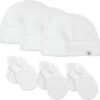 3 Sets White Cap and Mittens Set