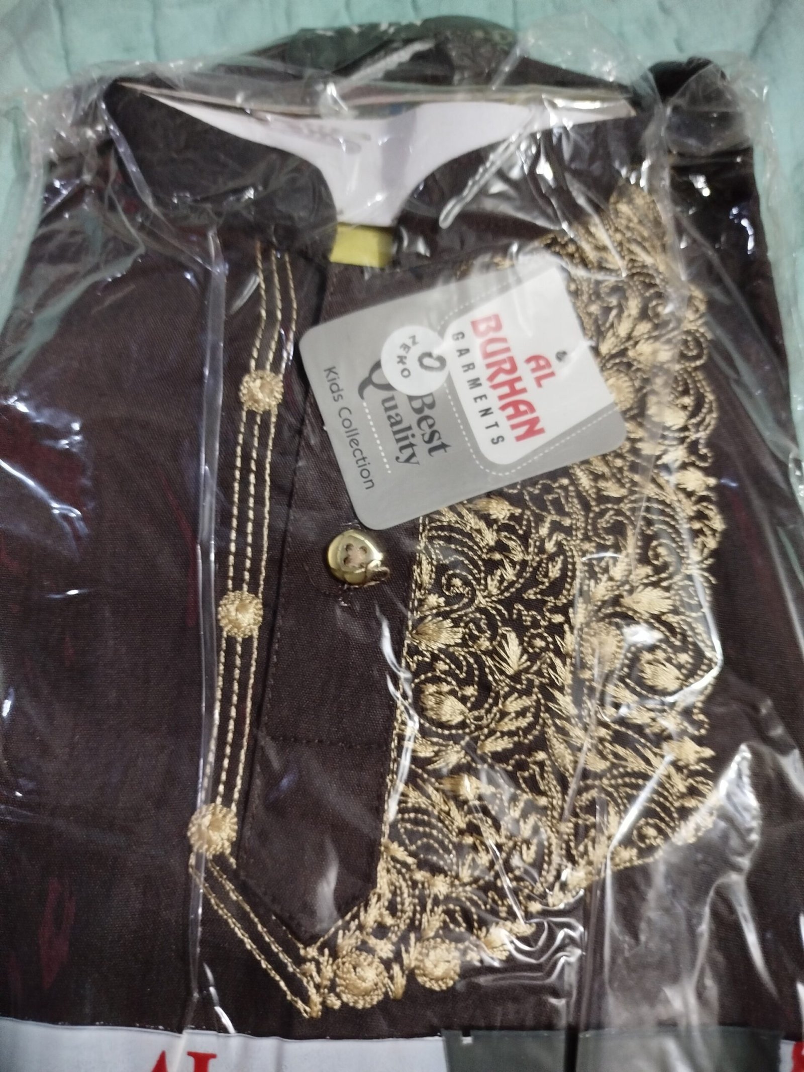 Brown Embroidered Lawn 1-3month Kameez Shalwar For Newborn Baby - Image 2