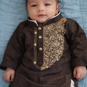Brown Embroidered Lawn 1-3month Kameez Shalwar For Newborn Baby