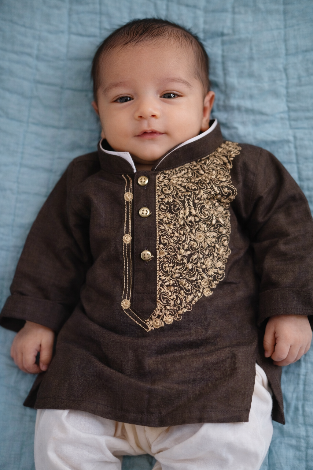 Brown Embroidered Lawn 1-3month Kameez Shalwar For Newborn Baby